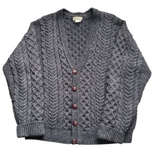 LG Vintage L.L. Bean Heritage Aran Cable Knit Sweater Donegal 100% Wool Ireland